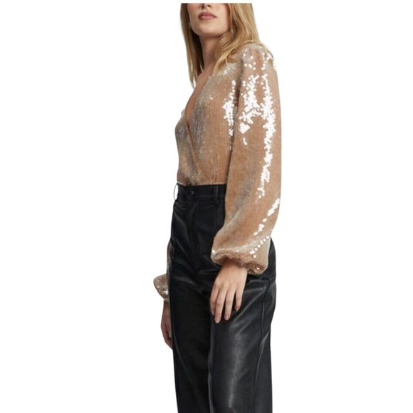 Bardot Verona Sequin Bodysuit NWT in Caramel Women’s Medium New - Picture 9 of 11